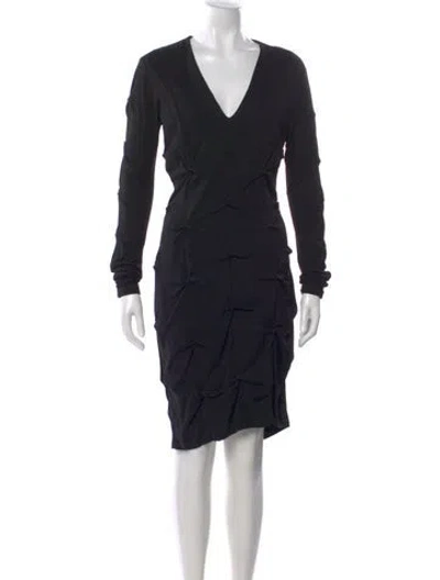 Pre-owned Nicole Miller V-neck Knee-length Dress In Black