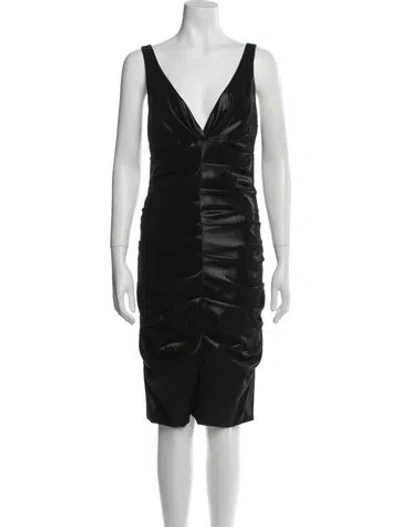 Pre-owned Nicole Miller V-neck Knee-length Dress In Black