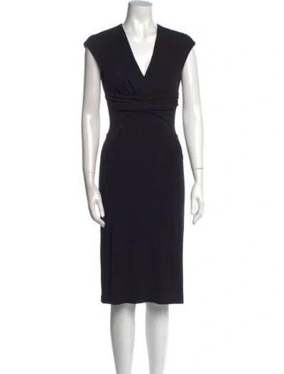 Pre-owned Nicole Miller V-neck Knee-length Dress In Black