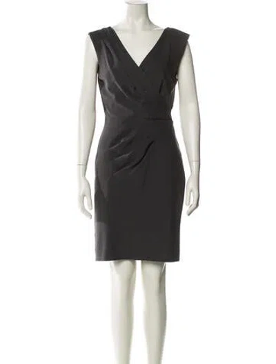 Pre-owned Nicole Miller V-neck Knee-length Dress In Black