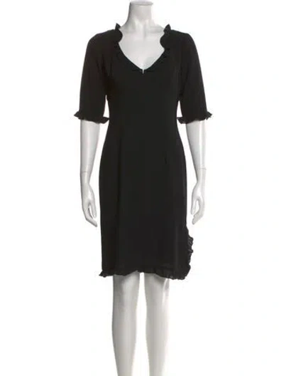 Pre-owned Nicole Miller V-neck Knee-length Dress In Black
