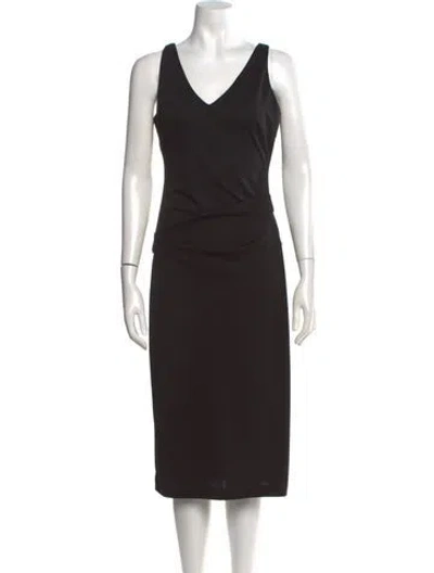 Pre-owned Nicole Miller V-neck Knee-length Dress In Black