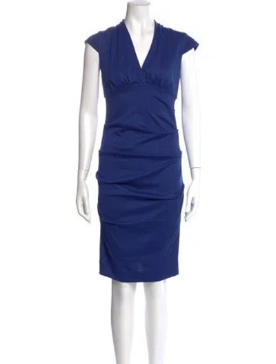 Pre-owned Nicole Miller V-neck Knee-length Dress In Blue