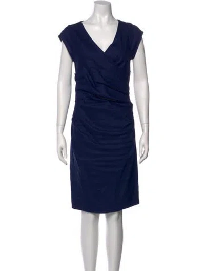 Pre-owned Nicole Miller V-neck Knee-length Dress In Blue
