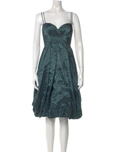 Pre-owned Nicole Miller V-neck Knee-length Dress In Blue