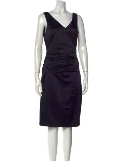 Pre-owned Nicole Miller V-neck Knee-length Dress In Blue