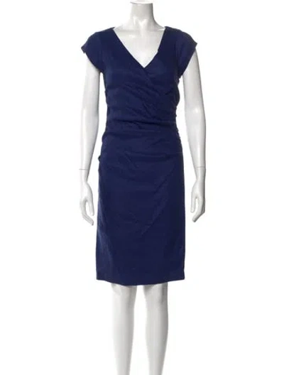Pre-owned Nicole Miller V-neck Knee-length Dress In Blue