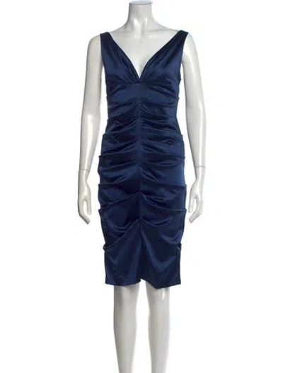 Pre-owned Nicole Miller V-neck Knee-length Dress In Blue