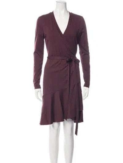 Pre-owned Nicole Miller V-neck Knee-length Dress In Burgundy/purple
