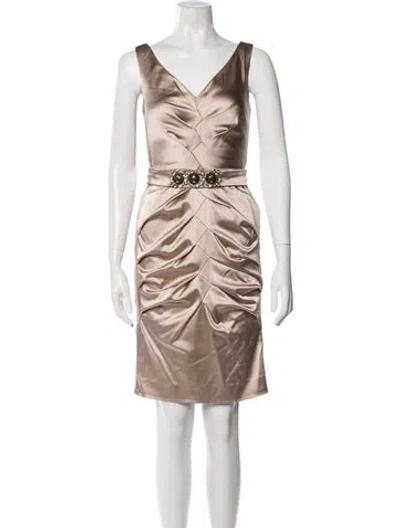 Pre-owned Nicole Miller V-neck Knee-length Dress In Neutral