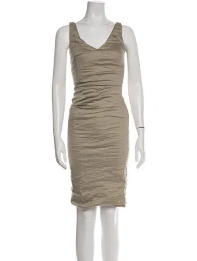 Pre-owned Nicole Miller V-neck Knee-length Dress In Neutral