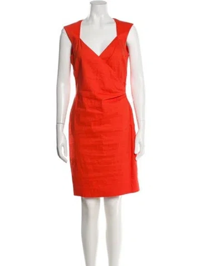 Pre-owned Nicole Miller V-neck Knee-length Dress In Orange