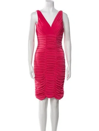 Pre-owned Nicole Miller V-neck Knee-length Dress In Pink
