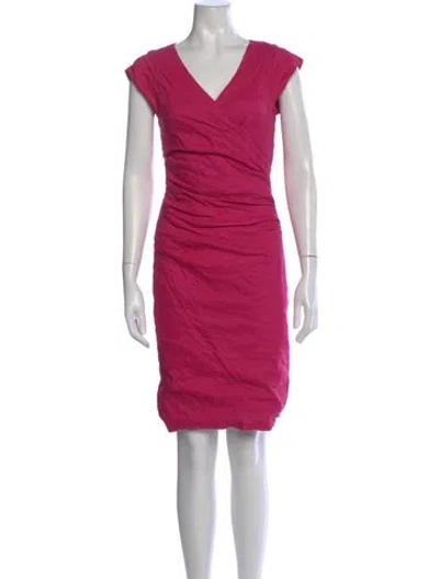 Pre-owned Nicole Miller V-neck Knee-length Dress In Pink