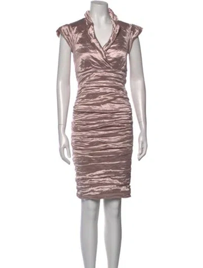 Pre-owned Nicole Miller V-neck Knee-length Dress In Pink