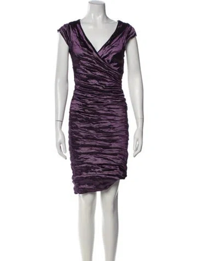 Pre-owned Nicole Miller V-neck Knee-length Dress In Purple