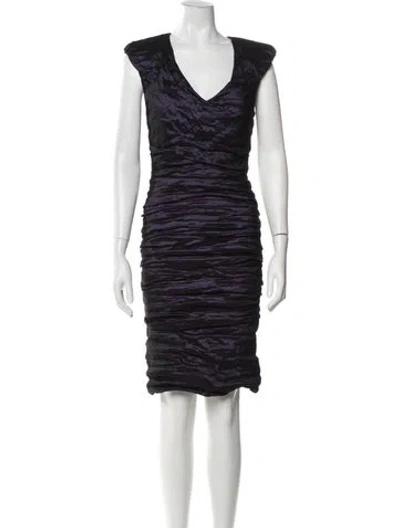 Pre-owned Nicole Miller V-neck Knee-length Dress In Purple
