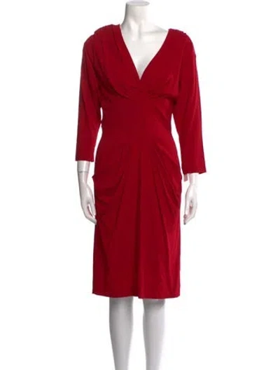 Pre-owned Nicole Miller V-neck Knee-length Dress In Red