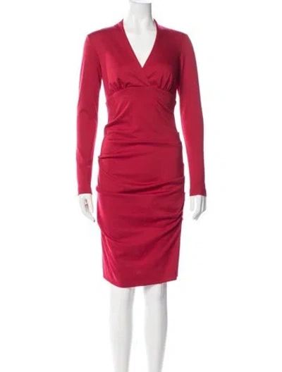 Pre-owned Nicole Miller V-neck Knee-length Dress In Red