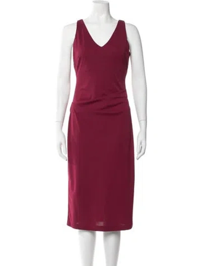 Pre-owned Nicole Miller V-neck Knee-length Dress In Red