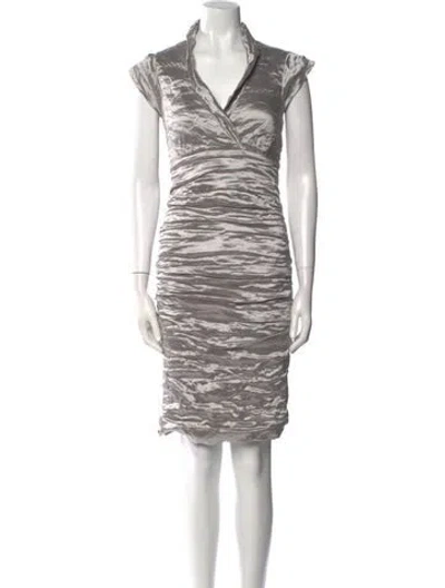 Pre-owned Nicole Miller V-neck Knee-length Dress In Silver