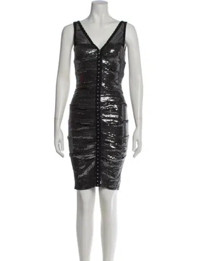 Pre-owned Nicole Miller V-neck Knee-length Dress W/ Tags In Silver