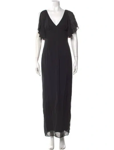 Pre-owned Nicole Miller V-neck Long Dress In Black