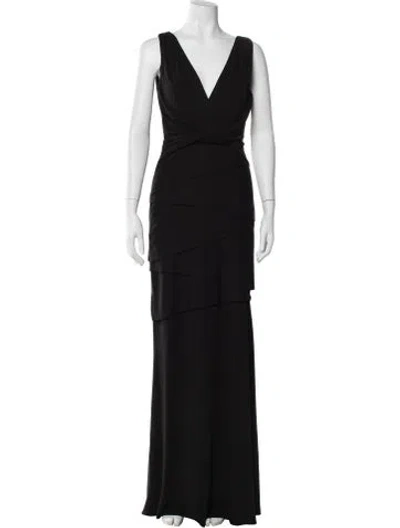 Pre-owned Nicole Miller V-neck Long Dress In Black