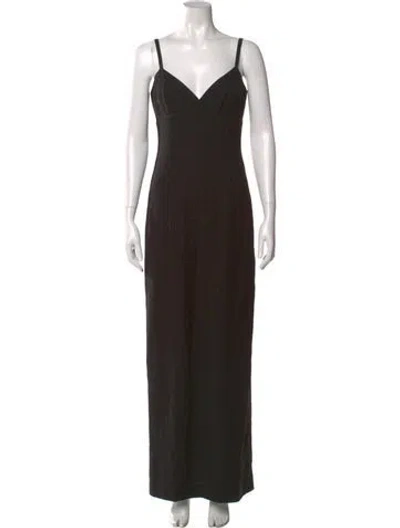 Pre-owned Nicole Miller V-neck Long Dress In Black