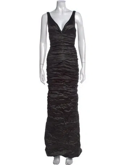 Pre-owned Nicole Miller V-neck Long Dress In Black
