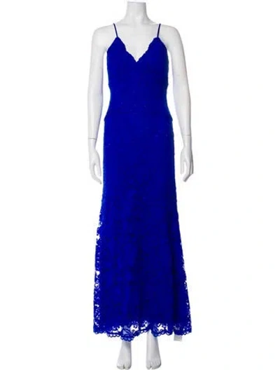 Pre-owned Nicole Miller V-neck Long Dress In Blue