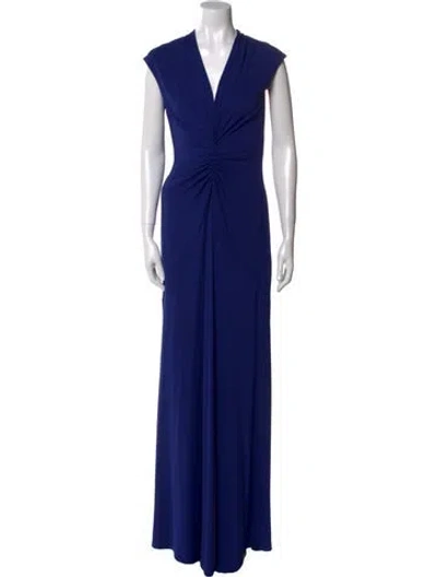 Pre-owned Nicole Miller V-neck Long Dress In Blue