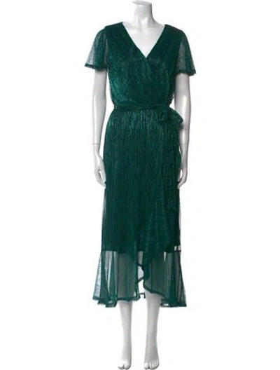 Pre-owned Nicole Miller V-neck Long Dress In Green