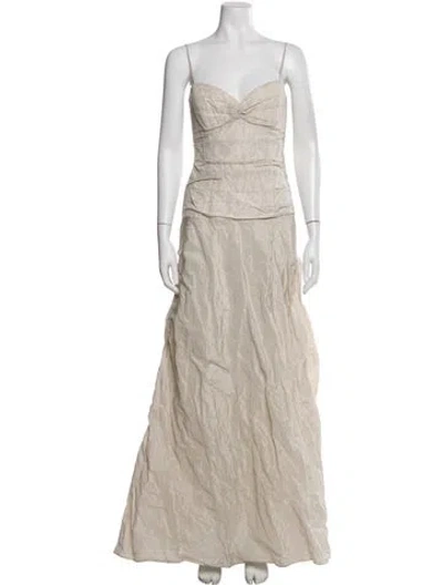 Pre-owned Nicole Miller V-neck Long Dress In Neutral