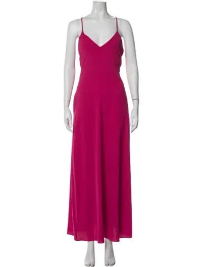 Pre-owned Nicole Miller V-neck Long Dress In Pink