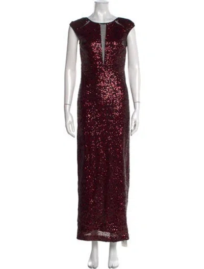 Pre-owned Nicole Miller V-neck Long Dress In Red