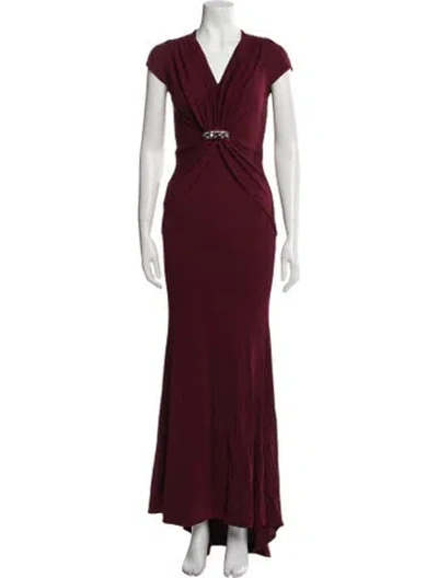 Pre-owned Nicole Miller V-neck Long Dress In Red