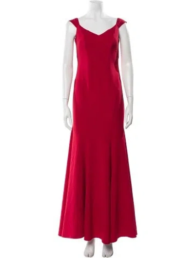 Pre-owned Nicole Miller V-neck Long Dress In Red