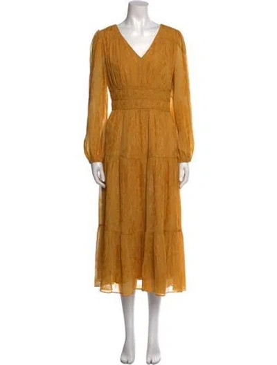 Pre-owned Nicole Miller V-neck Long Dress W/ Tags In Yellow