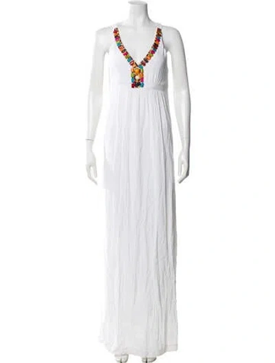 Pre-owned Nicole Miller V-neck Long Dress In White