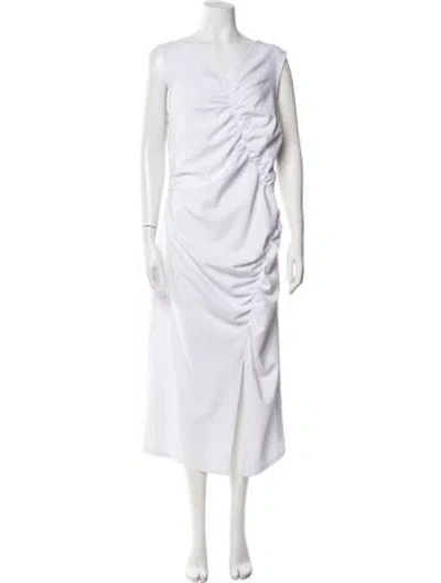 Pre-owned Nicole Miller V-neck Long Dress In White