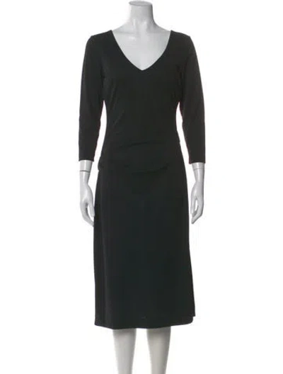 Pre-owned Nicole Miller V-neck Midi Length Dress In Black