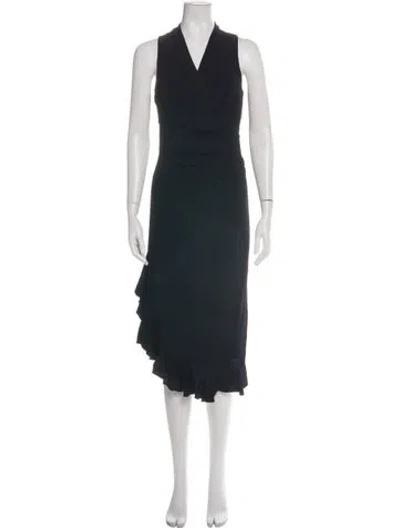 Pre-owned Nicole Miller V-neck Midi Length Dress In Black