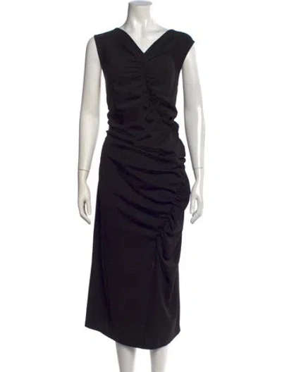 Pre-owned Nicole Miller V-neck Midi Length Dress In Black