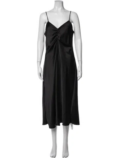 Pre-owned Nicole Miller V-neck Midi Length Dress In Black