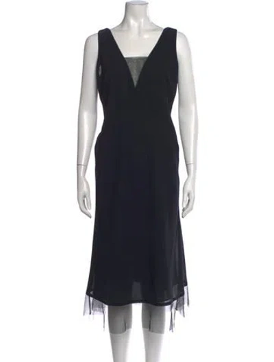 Pre-owned Nicole Miller V-neck Midi Length Dress In Black