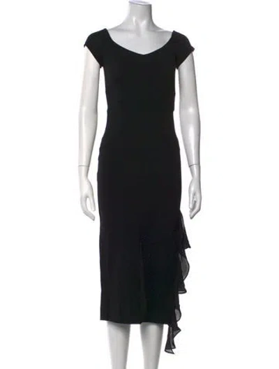 Pre-owned Nicole Miller V-neck Midi Length Dress In Black