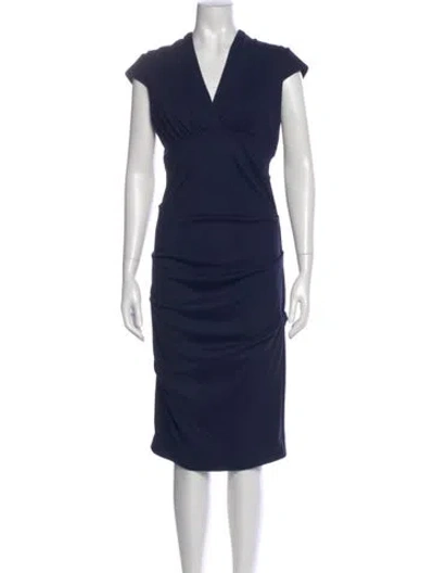 Pre-owned Nicole Miller V-neck Midi Length Dress In Blue
