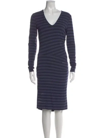 Pre-owned Nicole Miller V-neck Midi Length Dress In Blue