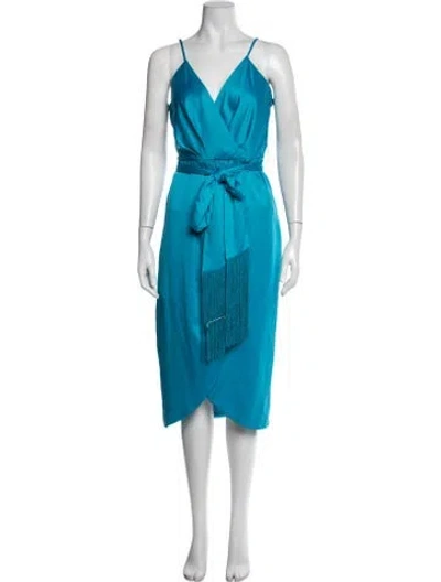 Pre-owned Nicole Miller V-neck Midi Length Dress In Blue
